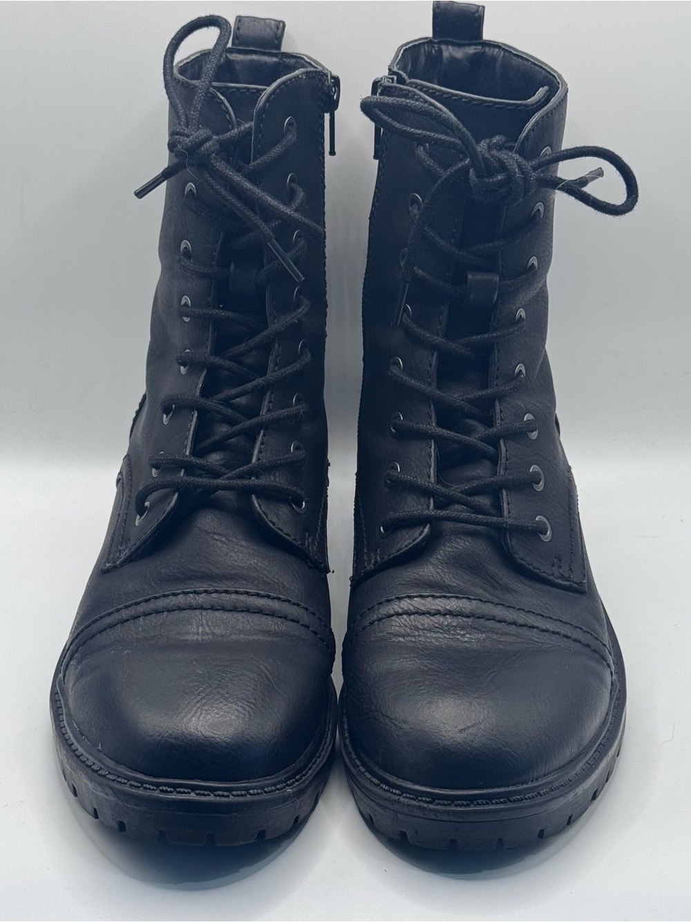 UNIVERSAL THREAD Women's Brie Black Combat Boots, Lace-Up,Functional Zipper,Sz 8